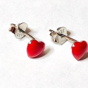 Sterling silver red heart ear stud- heart earring- heart jewelry- perfect gift for loved ones