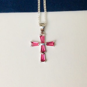 925 Sterling Silver Cross Pendant with Pink Cubic Zirconia & Italian Sterling Silver Necklace, Perfect Cross Jewellery Gift for Her