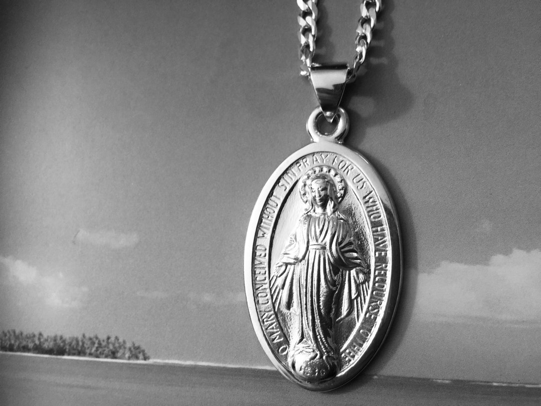 925 Sterling Silver Miraculous Virgin Mary Medal Pendant and Necklace ...