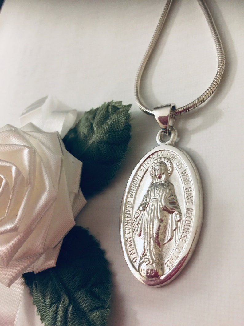 925 Sterling Silver Miraculous Virgin Mary Medal Pendant and Necklace ...
