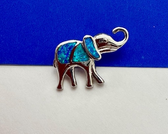 925 sterling silver opal elephant pendant- opal elephant necklace