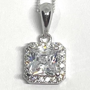 Sterling Silver Cubic Zirconia Pendant- Silver Cubic Zirconia Necklace- Timeless Beauty- Gift for Love