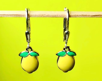 Sterling silver lemon drop earrings- lemon earrings- cute earrings