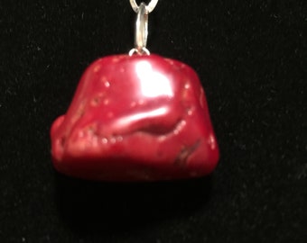 Red Coral Pendant Necklace/Silver