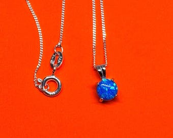 Sterling silver blue fire opal pendant- dainty opal necklace