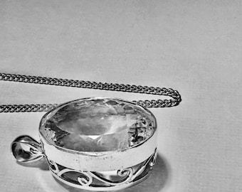 Sterling silver natural clear quartz pendant- quartz necklace- crystal jewelry