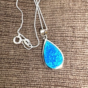 Sterling silver blue fire opal pendant- Sterling silver teardrop blue opal pendant- blue opal necklace- forever style