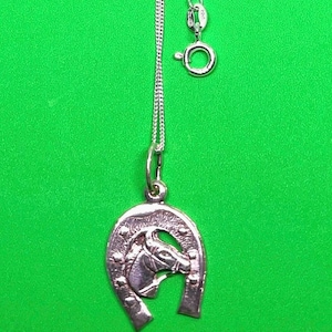 Sterling Silver Horseshoe Horse Pendant- Silver Horseshoe Necklace- Symbol of Luck Horse Pendant