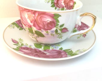 Teacup  and Saucer.ROYAL ELFEDA.Fine Porcelain.Vintage.