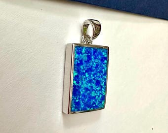 925 sterling silver blue opal pendant- blue opal necklace