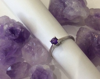14KT White Gold Ring with Natural Amethyst//Gift for Her