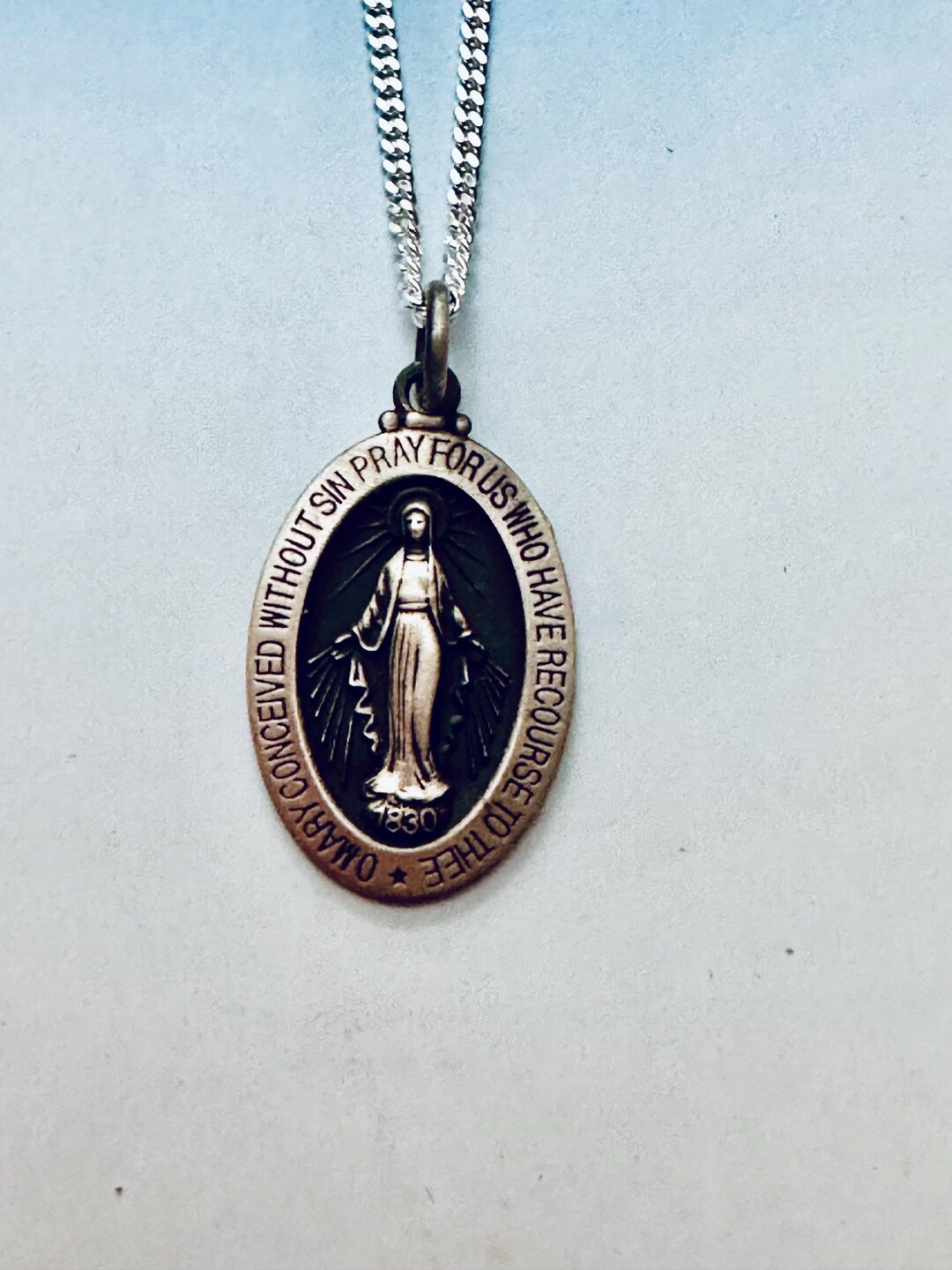 925 Sterling Silver Miraculous Virgin Mary Medal Pendant- Catholic ...