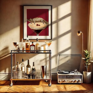 Vintage Leopard Print and Dirty Martini Poster Retro Bar Cart Printable Wall Art Downloadable Digital Files Trendy Cool Girl Aesthetic