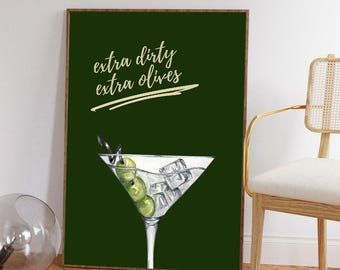 Dirty Martini Print Cocktail Retro Poster Alcohol Poster Bar Cart Prints Minimalist Wall Art Trendy Printable Gallery Wall Digital Download