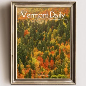 Vintage Vermont Fall Poster, Autumn Foliage Wall Art, Rustic Fall Landscape Print, Cozy Fall Home Decor, Vintage Autumn Art, Farmhouse Art