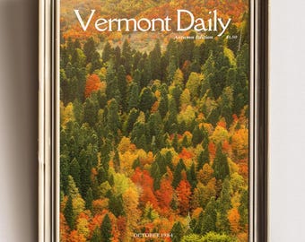 Póster vintage de otoño de Vermont, arte mural con follaje otoñal, impresión de paisaje rústico otoñal, decoración acogedora para el hogar, arte vintage otoñal, arte de granja