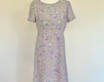Vintage Laura Ashley 1990’s Duck Egg Blue Floral Shift Dress UK Size 10 Summer,Garden,Picnic