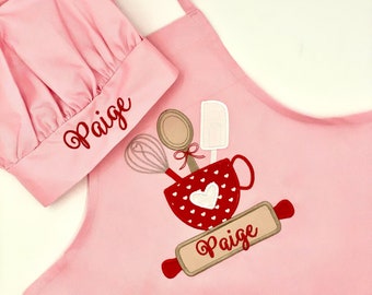 Personalized Child's Valentine's Day Apron, Embroidered Kids Cooking Set, Kids Cooking Gift, Customized Apron, Cooking Class, Valentines