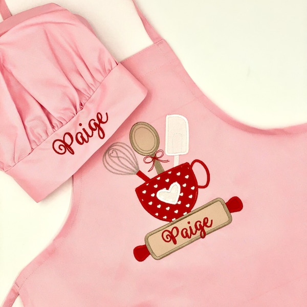 Personalized Child's Valentine's Day Apron, Embroidered Kids Cooking Set, Kids Cooking Gift, Customized Apron, Cooking Class, Valentines