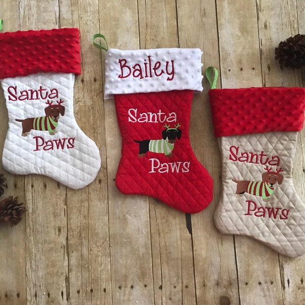 Monogrammed Pet Christmas Stocking, Dog Name on Stocking, Dachshund Dog Stocking, Customized Dog Stocking, Rescue Dog Stocking, Pet XMAS