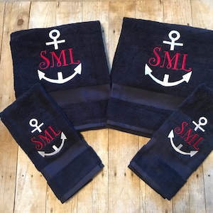 Lake House Decor, Beach House Towels, Customized Bath Towel Set, Monogrammed Nautical Towel Set, Nautical Bathroom Decorations, Boat Towels