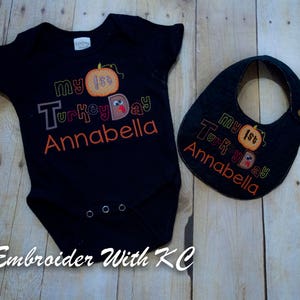 First Thanksgiving Monogrammed Baby Set-Bodysuit & Bib, Baby Ensemble, Baby Shower Gift, Personalized First Thanksgiving,New Mom Gift