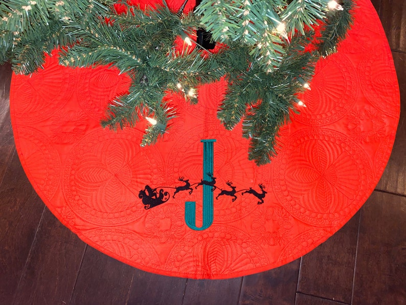 Monogrammed Heirloom Quilted Christmas Tree Skirt 48 Inch Etsy
