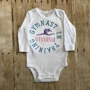 Baby Gymnast Monogrammed Baby Bodysuit, Baby Girl Future Gymnast, Baby Shower Gift, Mom gymnastics gift, gymnast mother, Gymnast in training