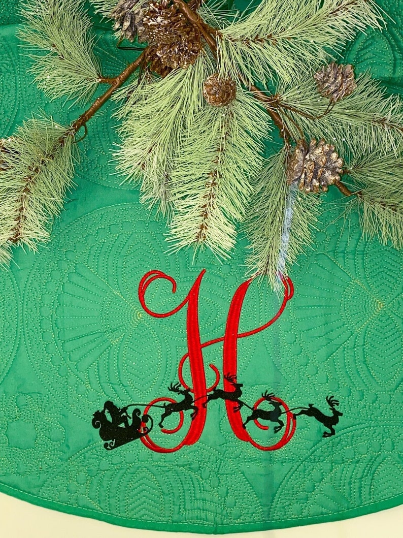 Monogrammed Heirloom Quilted Christmas Tree Skirt 48 Inch Etsy