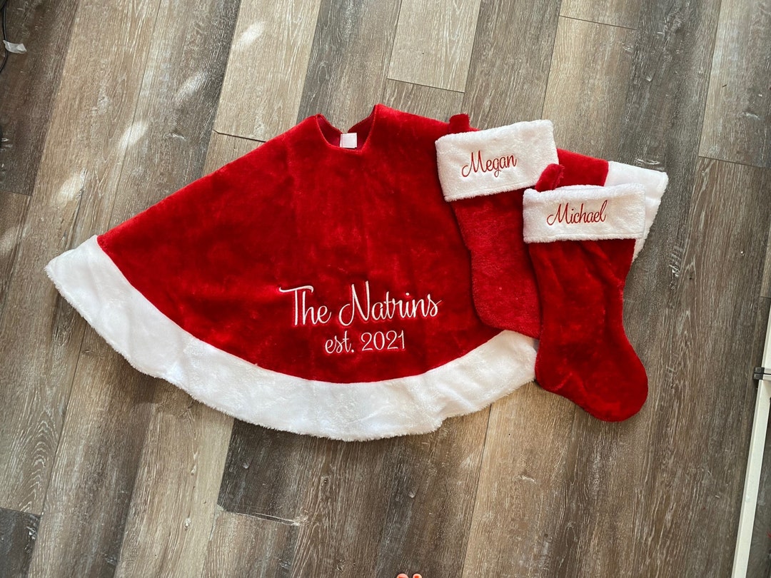 Monogrammed Tree Skirt and Stocking Set, Newlywed Christmas Gift