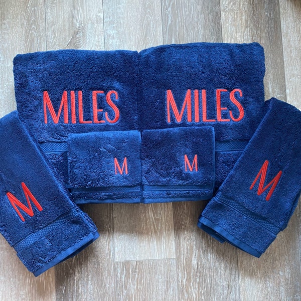 Boys Graduation Gift, Grad Gift for Him, College Towel Bath Set, Monogrammed Boy Bath Towel Set, Boys Bathroom Decor, Off to College Gift