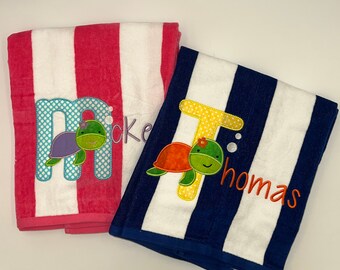 Monogrammed Beach Towel, Personalized Sea Turtle Pool Towel, Embroidered Name, Child's Pool Towel, Child's Pool Party Favor, Vacation