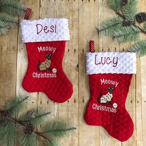 Monogrammed Christmas Cat Stockings, Siamese Cat Stocking, Customized Pet Stocking with Name, Rescue Cat, Pet XMAS, Christmas Cat Stocking