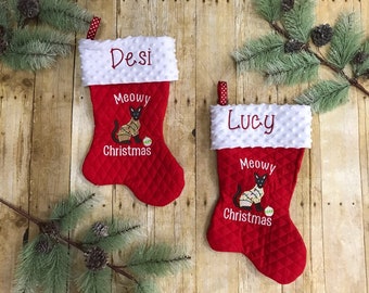 Monogrammed Christmas Cat Stockings, Siamese Cat Stocking, Customized Pet Stocking with Name, Rescue Cat, Pet XMAS, Christmas Cat Stocking