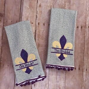 Personalized Embroidered Mardi Gras Kitchen Towels, Fat Tuesday Dish Towels, Purple Green and Gold,
