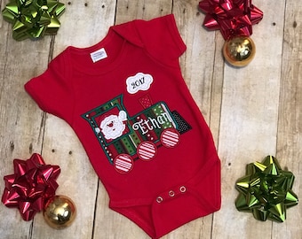 Baby Boy Christmas Monogrammed Baby Bodysuit, Baby Boy Christmas Outfit, Baby Shower Gift, Personalized 1st Christmas, Baby First Christmas