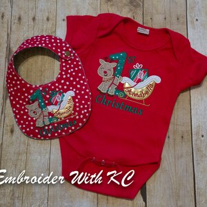 First Christmas Baby Set, Baby Christmas Outfit Set, Baby Shower Gift, Personalized First XMAS, Baby Gift, Reindeer, Christmas Baby Set