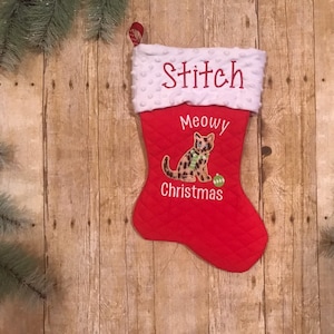 Monogrammed Christmas Cat Stockings, Bengal Cat Stocking, Customized Pet Stocking with Name, Rescue Cat, Pet XMAS, Christmas Cat Stocking