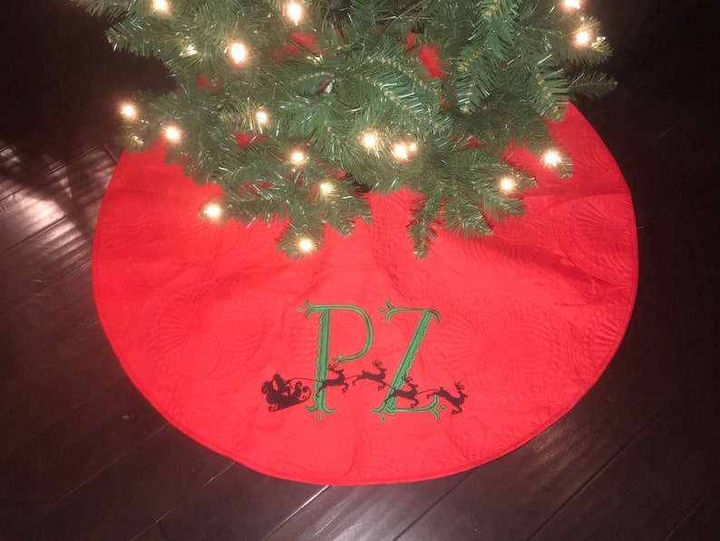 Monogrammed Heirloom Quilted Christmas Tree Skirt 48 Inch Etsy