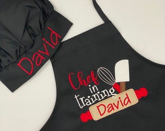 Personalized Child's Apron, Embroidered Child's Cooking Set, Kids Cooking Gift, Customized Apron, Birthday Party Favor, Cooking Class