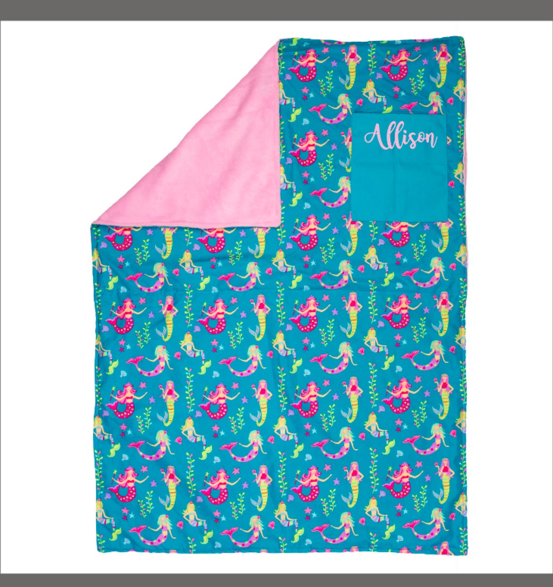 Personalized Toddler Blanket With Pocket Pink and Teal Etsy