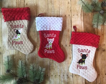 Monogrammed Christmas Dog Stockings, French Bulldog Dog Stocking, Customized Pet Stocking with Name, Rescue Dog, Pet XMAS, Dog Mom Gift