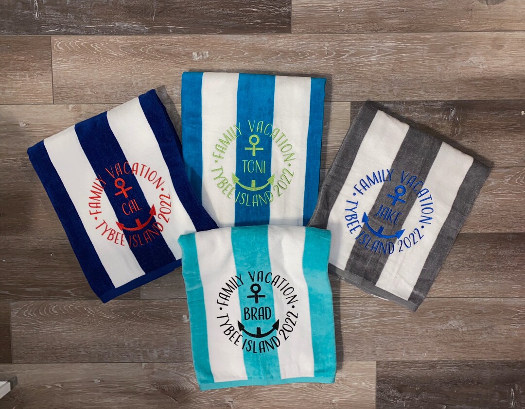 Family Trip Monogrammed Beach Towels, Family Cruise Towels, Customized