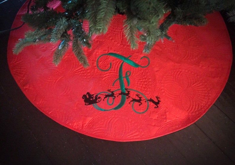 Monogrammed Heirloom Quilted Christmas Tree Skirt 48 Inch Etsy