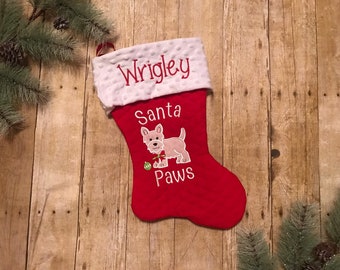 Monogrammed Christmas Dog Stockings, Westie Dog Stocking, Customized Pet Stocking with Name, Rescue Dog, Pet XMAS, Dog Mom Gift