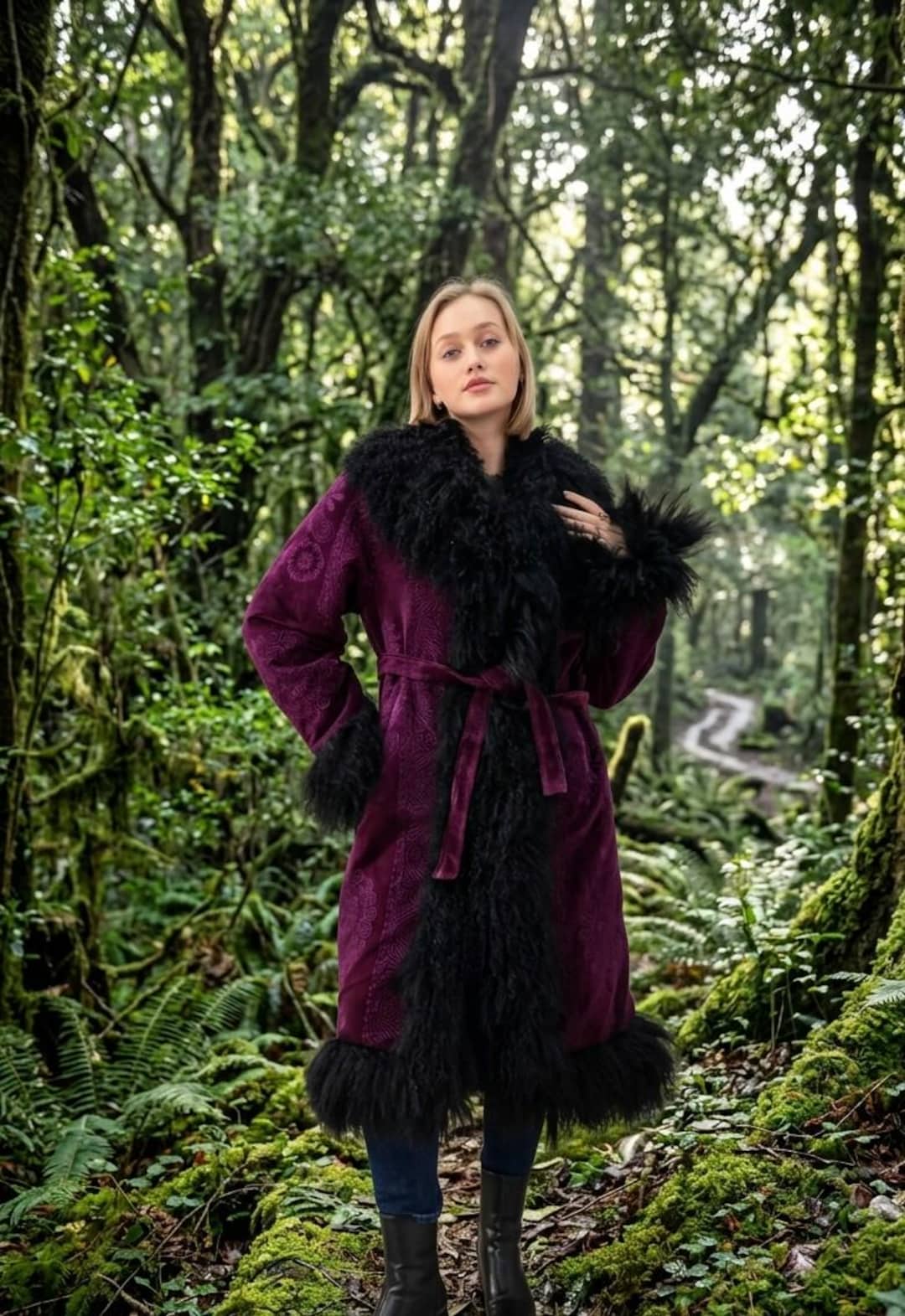 sublations シルクコットン オフィサー コート Purple Afgan Suzani Coat, Shearling Coat, Custom Fit - Etsy