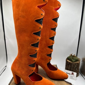 Made To Order Genuine Suede Leather Women&#39;s Boots, Open Front Boots, So Chic Boots, Custom Made, Everyday Casual Comfy Boots, Knee High
