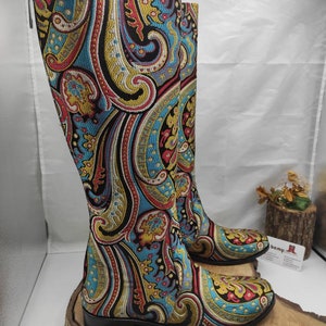 Vintage Boots, Retro Boots Riding Boots Suzani Boots Knee High Genuine Leather Custom Made Low Heel Flat Boots Ethnic Dress $149.00 AT vintagedancer.com