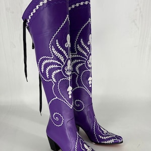 Over Knee High Boots, Made To Order, Suzani Boots, Embroidery Boots, Pointy Toe, Genuine Leather, Boots Addict, For Her, Cowboy Style