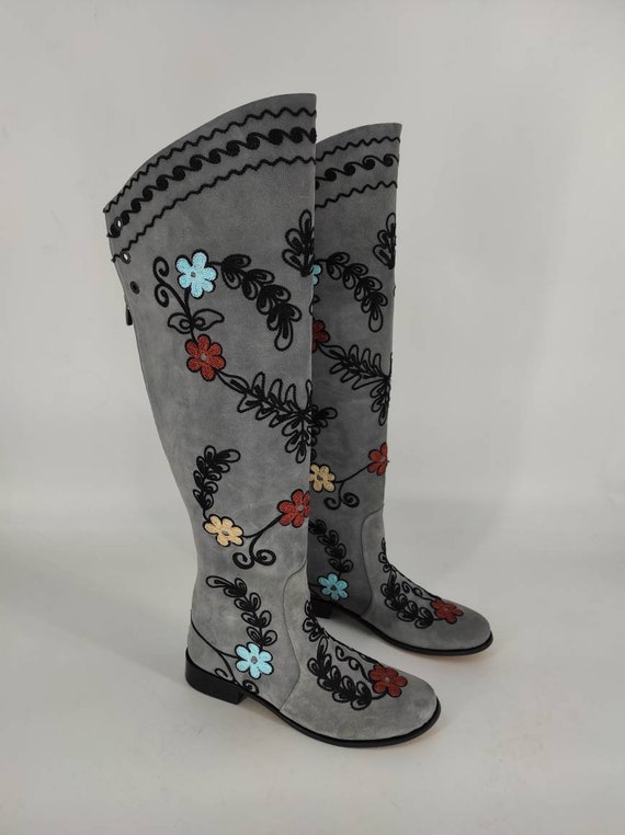 Over Knee High Suede Leather Boots Made to Order Suzani Boots Custom Made Festival Boots Everyday Boots Embroidery Boots Comfy Boots Etsy UK